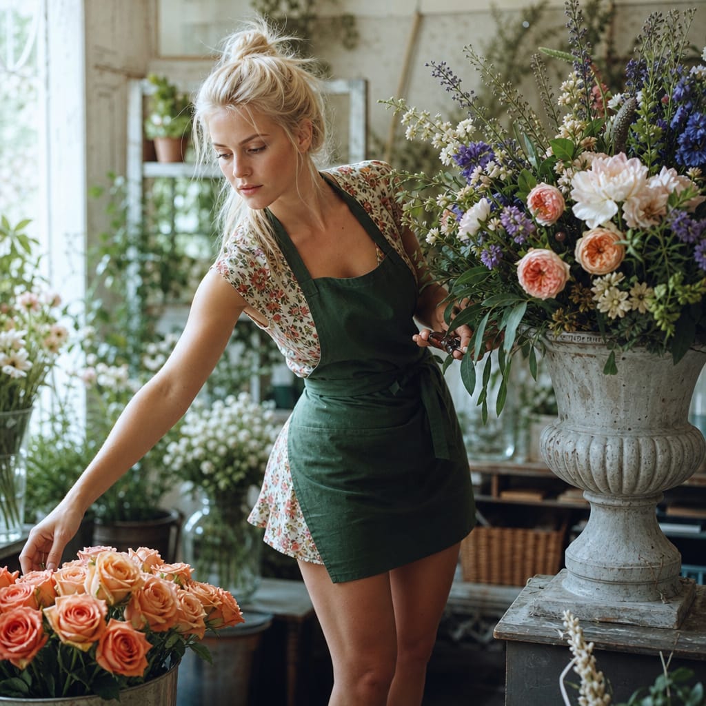 Florist girl working in the flower shop